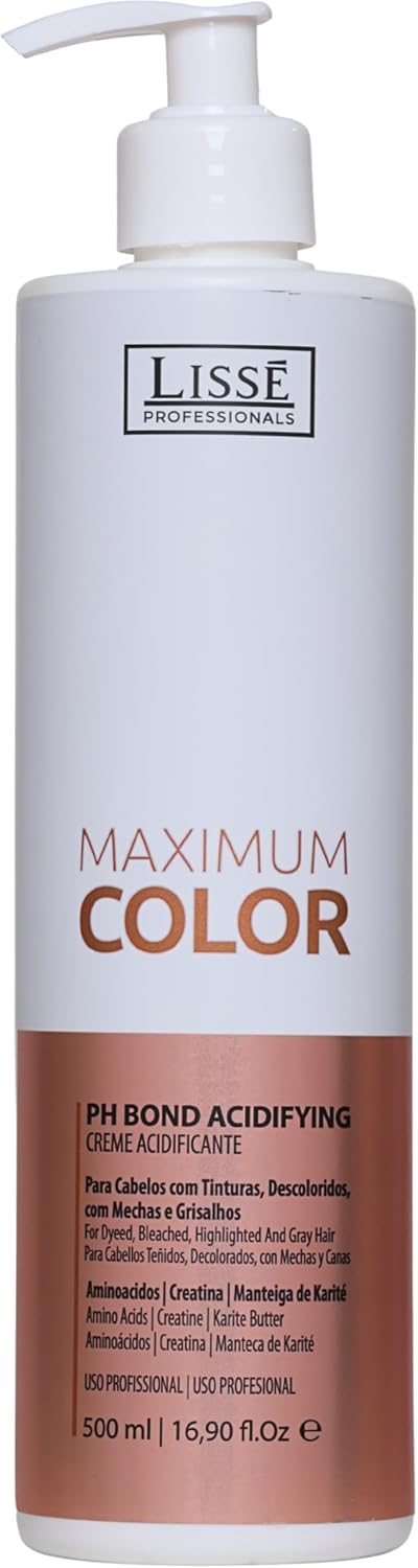 Lisse-Tratamento-Capilar-Pro-Maximum-Color-PH-Bond-Acidifying-Equilibrio.jpg Lisse, Tratamento Capilar, Pro Maximum Color PH Bond Acidifying, Equilíbrio de pH, 500 ml, Perolado/Branco