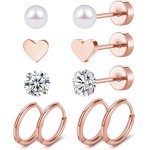 MJust Brincos de titânio para mulheres G23 Brincos de argola de titânio puro para orelhas sensíveis CZ coração pérola brincos de titânio 20G hipoalergênicos brincos de costas planas