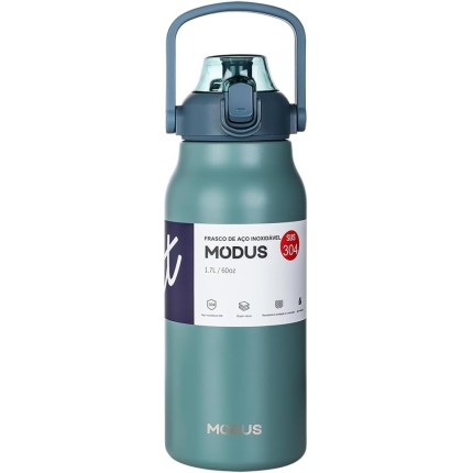 MODUS Garrafa Térmica De Grande Capacidade Em Aço Inoxidável Com Canudo 1700ML (Verde-Azulado)