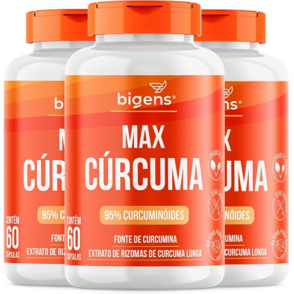 Max Cúrcuma, 95% Curcuminóides, Curcumina, Biogens, Kit 3 x 60 Cápsulas