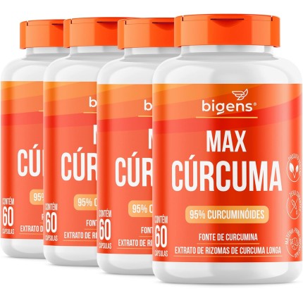 Max Cúrcuma, 95% Curcuminóides, Curcumina, Biogens, Kit 4 x 60 Cápsulas