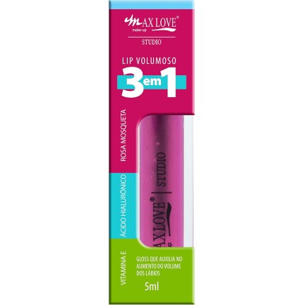 Max Love Lip Volumoso 3 em 1 - Gloss Labial Efeito Plumping, Alto Brilho, Batom, Maquiagem - Cor 308