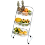 Metaltec Fruteira De Aço Montada Com Rodinhas Carrinho Organizador De Chão 3 Cestos Multiuso Para Cozinha Estrutura Reforçada - Branco