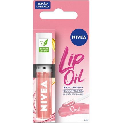 NIVEA Lip Oil Brilho Nutritivo Rosé 5,5ml, Hidratação Prolongada, Efeito Gloss, Para Todos os Tons de Pele