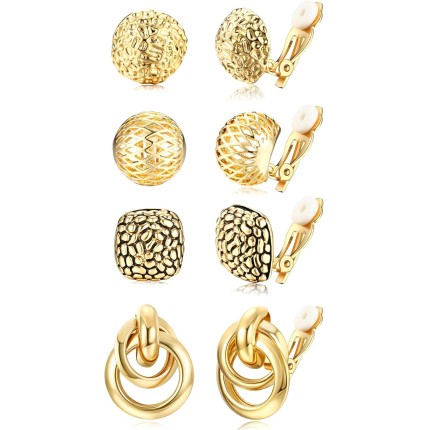 ORAZIO 6 pares de brincos de pressão para mulheres brincos de argola de pressão de ouro e prata brincos de argola grossos com clipe de lágrima torcido redondo brincos de pressão sem piercing conjunto de brincos falsos