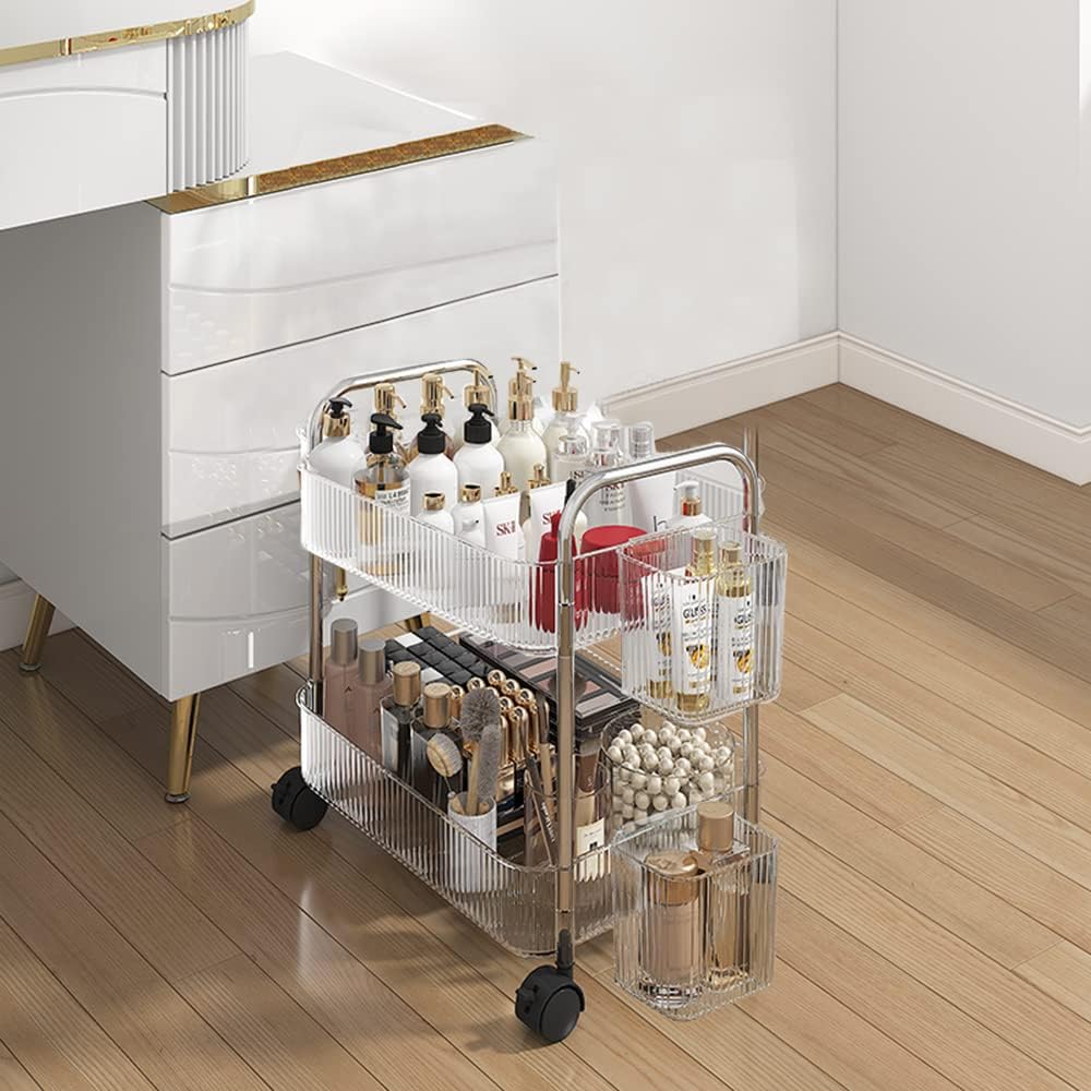 Organizador-de-carrinho-de-rodinhas-utilitario-de-2-camadas-mesa.jpg Organizador de carrinho de rodinhas utilitário de 2 camadas, mesa lateral de sofá com rodas, organizador de carrinho móvel sob a mesa com alça e 2 cestos suspensos para escritório, casa, cozinha,