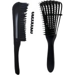 Pente Escova Tipo Polvo, Preta, Design Flexível para Desembaraçar Cabelos Cacheados, Crespos e Ondulados, Reduz Quebra e Danos