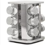 Porta Condimentos Giratório Inox Quadrado 12 Potes Vidro- ZHEN KANG