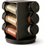 Porta Condimentos Giratório Preto com 6 Potes de Vidro 80ml, Suporte Organizador de Temperos em Plástico Resistente, Base Giratória, Porta Temperos Giratorio 6 Potes 80ml Organizador Condimentos