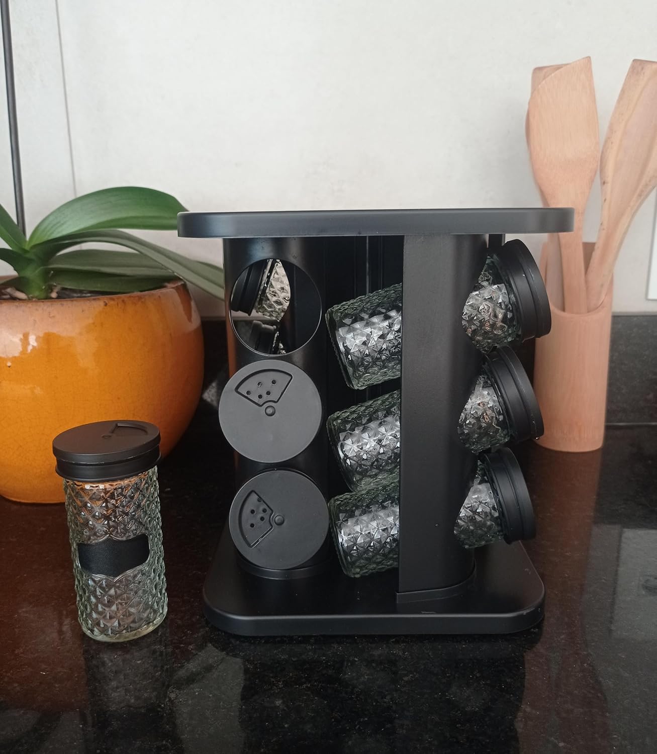 Porta Condimentos Temperos Giratório Com 12 Potes + Etiquetas, Capacidade 85ml, Modelo: Diamond - Imagem 2