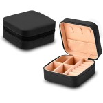 Porta Joias Compacto Portátil com Zíper Estojo Organizador de Joias para Viagem Anéis Colares e Brincos (Preto)