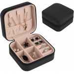 Porta Joias Pequeno Couro Mini Estojo Organizador de Joias Bijuterias Colar Pulseira Relógio Ideal para Viagens e Organização de Armário Portátil (Preto)