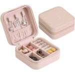 Porta Joias Pequeno Couro Portátil Mini Estojo Organizador de Joias Bijuterias Colar Pulseira Relógio Ideal para Viagens e Organização de Armário (Rosa)