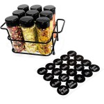 Porta Tempero Condimento 9 Potes Plástico Tampa Dosadora Suporte Preto Organização Cozinha - Imagem 2