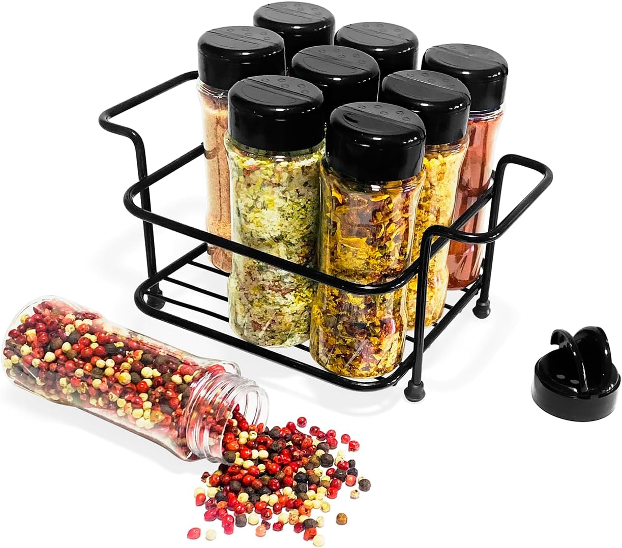 Porta-Tempero-Condimento-9-Potes-Plastico-Tampa-Dosadora-Suporte-Preto.jpg Porta Tempero Condimento 9 Potes Plástico Tampa Dosadora Suporte Preto Organização Cozinha