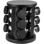 Porta Temperos Codimentos 12 Potes Giratório - Organizador de Condimentos para Cozinha (Preto)