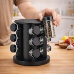 Porta Temperos Codimentos 12 Potes Giratório Organizador de Condimentos para Cozinha Com 12 Frascos Potes de Vidro Base Giratória Cozinha Restaurante Lanchonete Mesa - Imagem 2