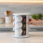 Porta Temperos Condimentos 9 Potes Base Giratória 360° Organizador Cozinha Premium (Branco) - Imagem 2