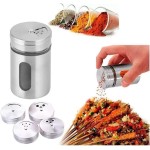 Porta Temperos Condimentos em inox saleiro pimenta com suporte - 6 peças - Imagem 2