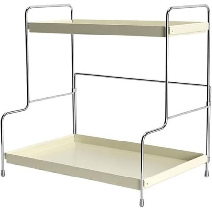 Prateleira Banheiro 2 Andares Organizador de Maquiagem para Condimentos de Cozinha, Porta Temperos (Aço Carbono, Branco)