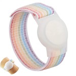 Pulseira Compatível com Airtag Infantil Adulto Idosos Crianças Nylon Respirável Rastreador Localizador Capa Proteção (COLORIDA COM BRANCO, 17cm)