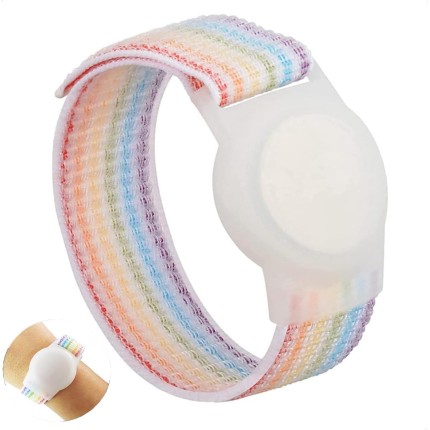 Pulseira Compatível com Airtag Infantil Adulto Idosos Crianças Nylon Respirável Rastreador Localizador Capa Proteção (COLORIDA COM BRANCO, 17cm)