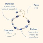Pulseira Feminina Luxo Quartzo Azul e Pérolas Sintéticas Banho Ouro 14k Antialérgica "Graceful Charm" – Sofisticação e Energia Positiva – Acompanha Bolsa de Veludo - Imagem 2
