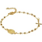 Pulseira Feminina Mariana "Magnificat" em Aço Inoxidável Banhada a Ouro 18K com Medalha de Guadalupe e Crucifixo – Fé, Elegância e Minimalismo – Acompanha Bolsa de Veludo