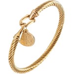 Pulseira Feminina "Única" São Bento em Aço Inoxidável 316L Banhada a Ouro 18k, Medalha Religiosa de Proteção, 21cm