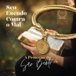Pulseira Feminina "Única" São Bento em Aço Inoxidável 316L Banhada a Ouro 18k, Medalha Religiosa de Proteção, 21cm - Imagem 2