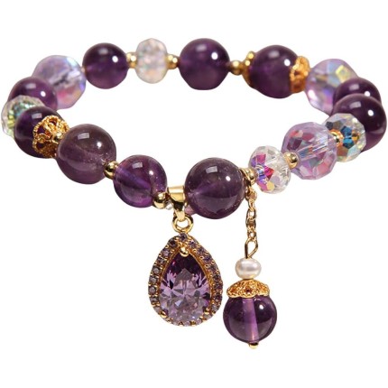 Pulseira Feminina ¨Purple Nebula¨ em Ametista e Zircônias Cúbicas – Ajustável 18cm – Proteção, Energia Positiva e Elegância – Acompanha Bolsa de Veludo