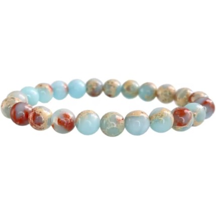 Pulseira Jaspe Imperial 8mm Pedra Natural Equilíbrio Coragem Unissex