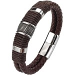 Pulseira Masculina "Brave Style" em Couro e Titânio, Masculino, Cor Prata - Acompanha Bolsa de Veludo
