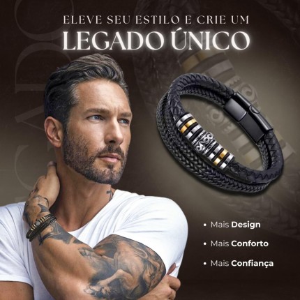 Pulseira Masculina Couro Legítimo "Urban Style" com Fecho Magnético Aço Inox Tribal – Estilo Atemporal e Durabilidade – Acompanha Bolsa de Veludo