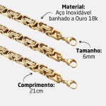 Pulseira Masculina "Luxo Império" – Aço Inoxidável Banhado a Ouro 18K, Corrente Dupla, Antialérgica, 6mm, Fecho Resistente – Design Imponente e Sofisticado + Bolsa de veludo - Imagem 2