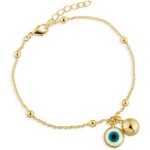 Pulseira Olho Grego com Bolas Lisas – Semi Joia Banhada a Ouro 18k – Design Elegante e Charmoso, Ideal para Proteção e Estilo, Perfeita para Presentear ou Complementar Looks Sofisticados