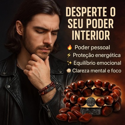 Pulseira Olho de Tigre Vermelho Natural – Energia, Foco e Equilíbrio Masculina e Feminina