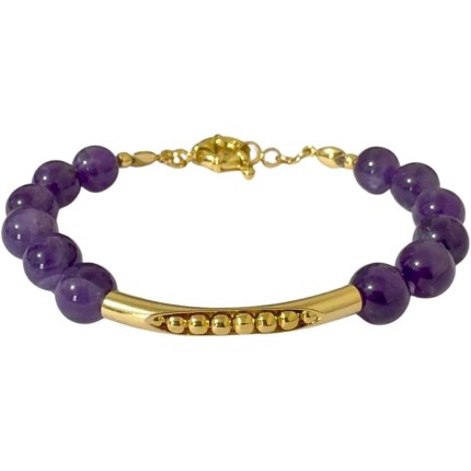 Pulseira Pedra Natural 8mm Banhada a Ouro 18k, Hipoalergênica