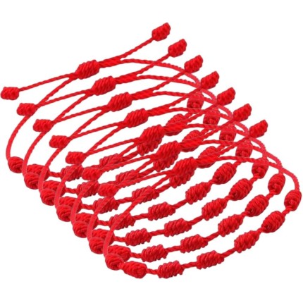 Pulseira Vermelha kit c 7 pulseiras da Sorte 7 Nós | Amuleto da Kabbalah | Proteção contra o Mau-Olhado | Prosperidade | Ajustável |Unissex