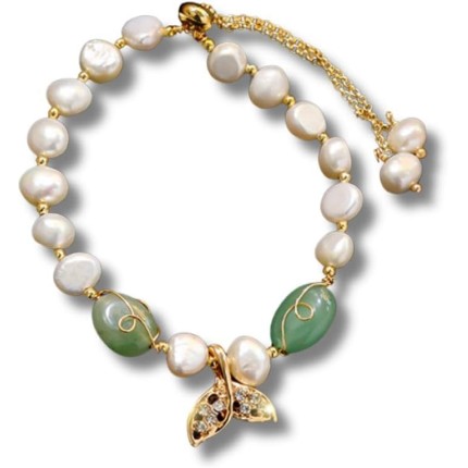 Pulseira com Pedras Naturais e Pérolas de Água Doce - Oyster's Secret + Bolsa de veludo