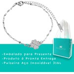 Pulseira em aço inox 316l Pingente Coração ou Trevo Cravejados Cor Prata Antialérgico - Imagem 2