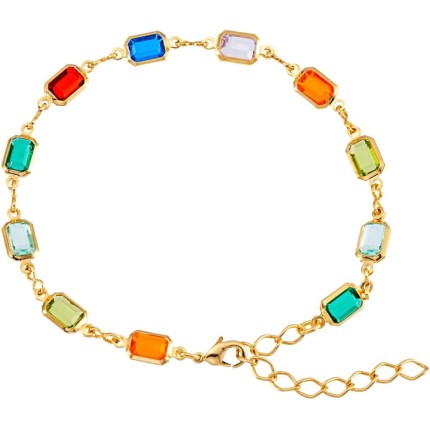 Pulseira feminina Com Pedras Coloridas Banhada à Ouro 18k e Antialérgica