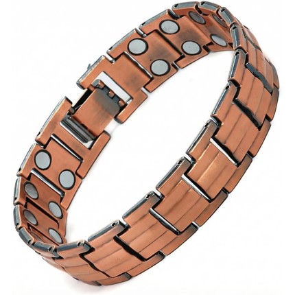 Pulseira masculina de cobre puro com elementos de fileira dupla