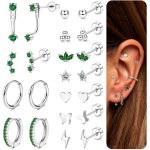 SAILIMUE Brincos femininos dourados com costas planas hipoalergênicas, de aço inoxidável, cirúrgico, cartilagem, delicada, verde esmeralda, zircônia cúbica, flatback, empilhados, pequenos conjuntos de