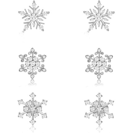 Snowflake Earrings for Women Rhinestone Crystal Christmas Snowflake Stud Earrings Set Party Holiday Earrings Gift Jewelry Set