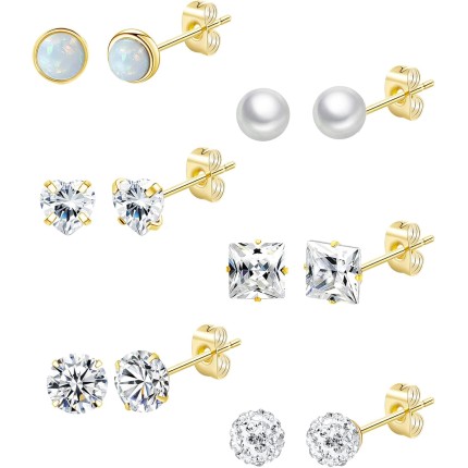 Staligue Conjunto de brincos de aço cirúrgico com costas planas e pequenos brincos de argola dourada para vários piercings, hipoalergênicos, brincos de ouro 20 g para cartilagem, brincos de costas