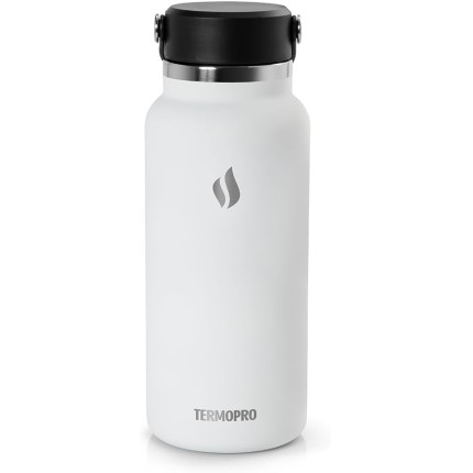 TERMOPRO Squeeze Térmico Circinus 1 Litro Branco Inox Garrafa Térmica Esportiva com Alça Antivazamento Bebidas Quentes e Frias por Horas Aço Inoxidável Premium Acabamento Fosco