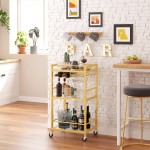 TUTOTAK Carrinho de bar, carrinho de servir bar doméstico com prateleira espelhada de 3 níveis, carrinho de bebidas, prateleira móvel de cozinha com rack de vinho, ouro BC01BB033 - Imagem 2