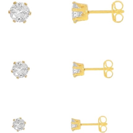 Trio Conjunto Brincos Pedras Zircônia Banhados 3 Brincos