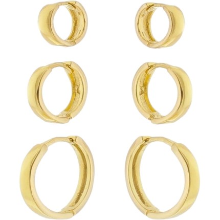 Trio de Brincos Argolas de Tamanhos Diferentes Para 1º, 2º e 3º furos Banhado a Ouro 18k